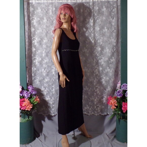 Vintage 90s Prom Dress 1990s Black Y2K Rhinestone Retro Slinky Maxi Size Small - Picture 2 of 9